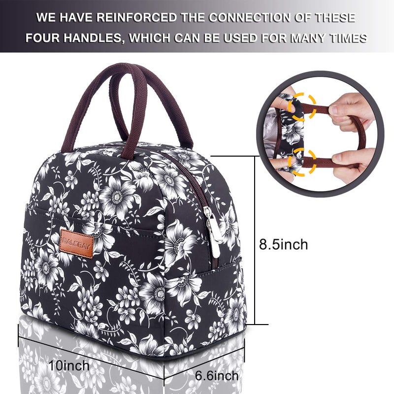 BALORAY Lunch Bag for Women Men Insulated Lunch Box for Adult Reusable Lunch Tote Bag for Work, Picnic or Travel (White Flower) - Image 4